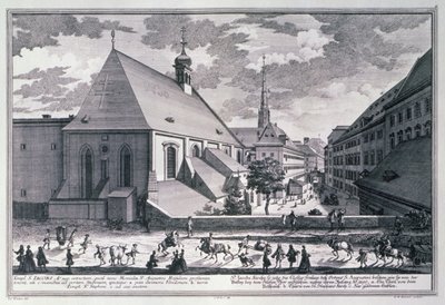 View of St. Jacobs Church, Vienna engraved by Georg-Daniel Heumann by Salomon after Kleiner